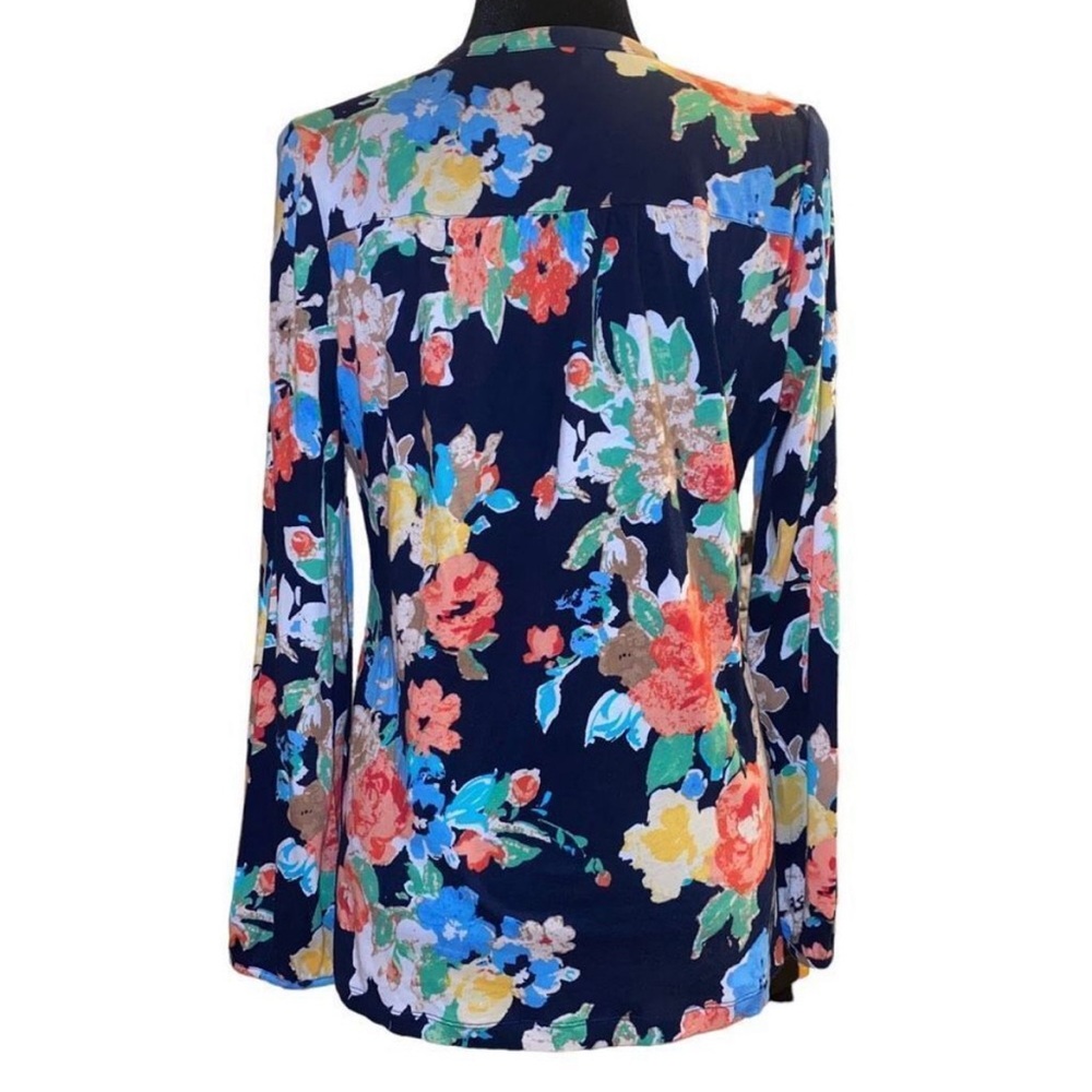 Lauren Ralph Lauren Navy Blue Floral Long Sleeve Blouse Top Size Large - Picture 2 of 13